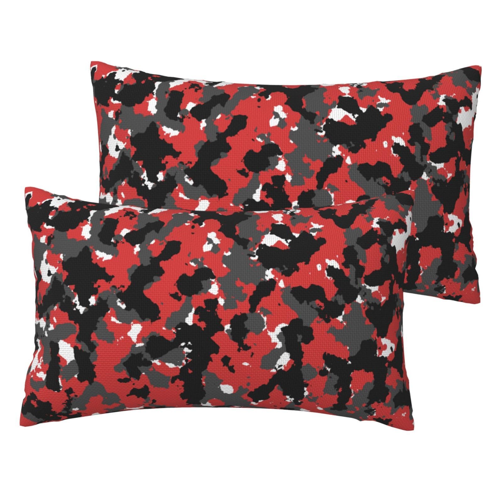Taies d'oreiller imitation lin au motif camouflage vert et marron aspect texturé