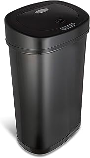 NINESTARS DZT-50-9BK Automatic Touchless Infrared Motion Sensor Trash Can, 13 Gal 50L, Black Steel Base (Oval, Black Lid)