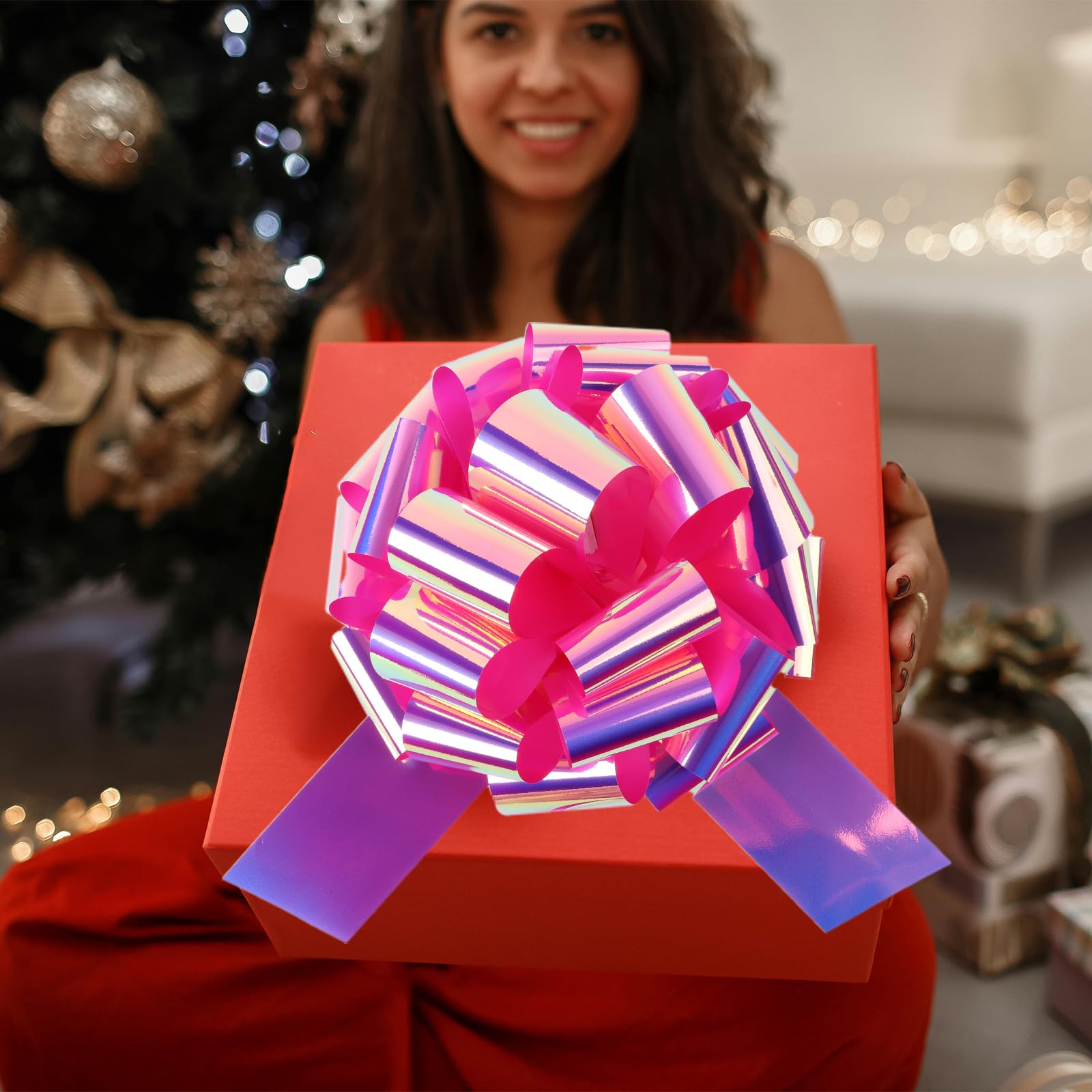 2 lazos grandes láser de 12 pulgadas, gran regalo para electrodomésticos, bicicletas, Navidad, fiestas y decoraciones de lazo grande en mesas de comedor (rosa)