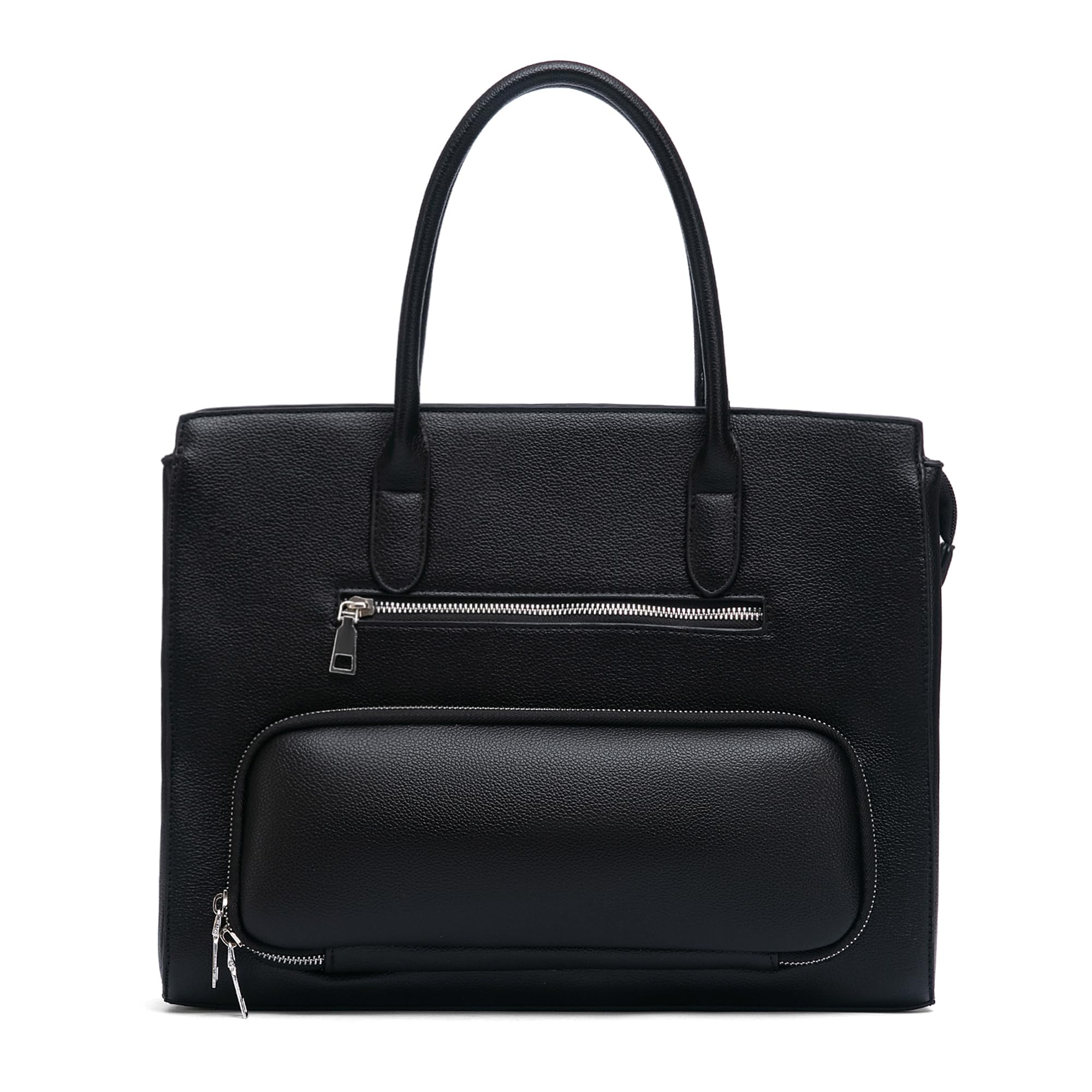 NEWBELLA Women's Vegan Leather Tote Bag with Multiple Pockets and Push-Lock Closure, Black