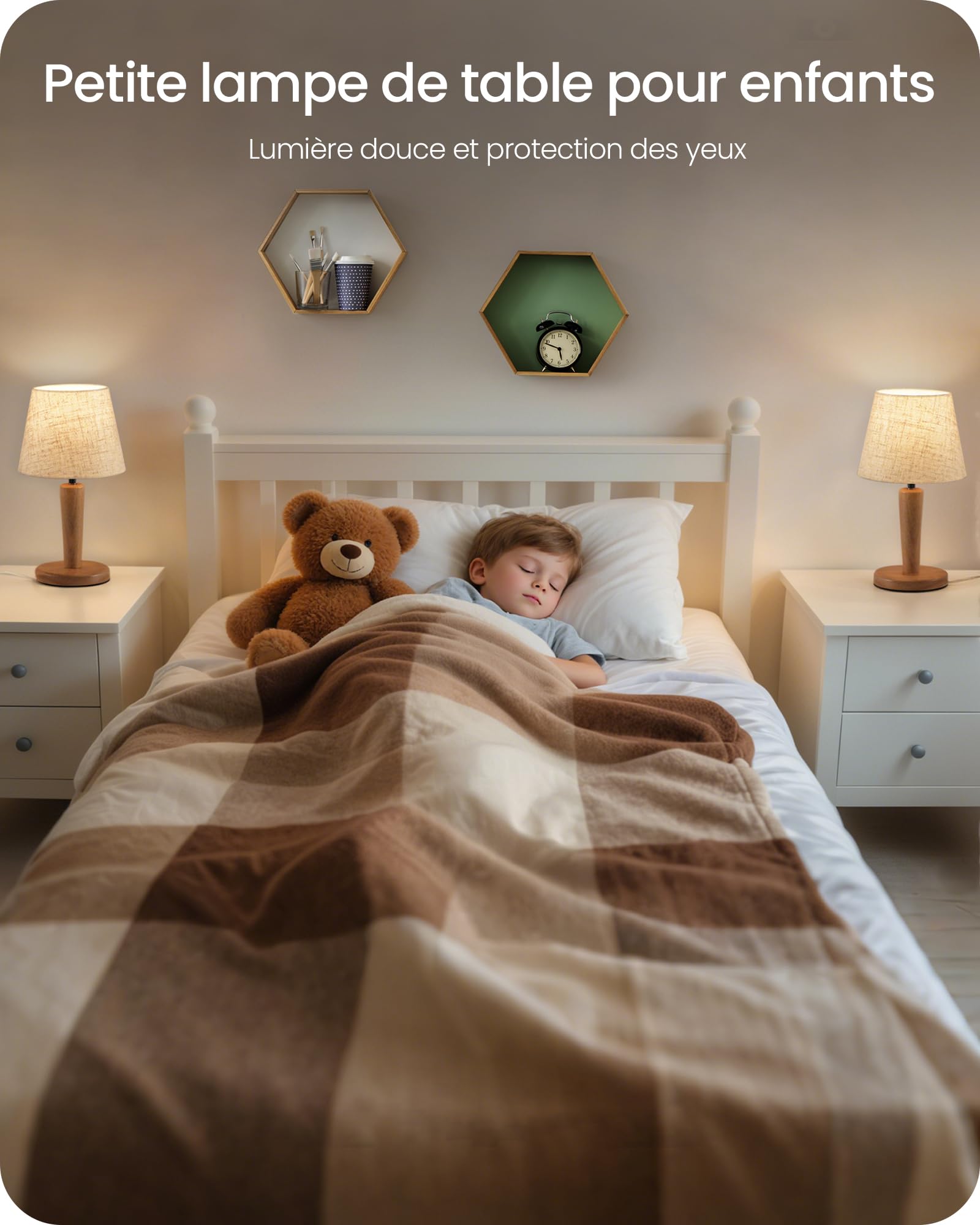 Lampe de Chevet en Bois Lot de 2, Abat-jour en Tissu Lin Beige, 3 Températures de Couleur, avec Fonction Mémoire, Ampoules LED E27 Incluses, pour Chambre, Salon, Bureau