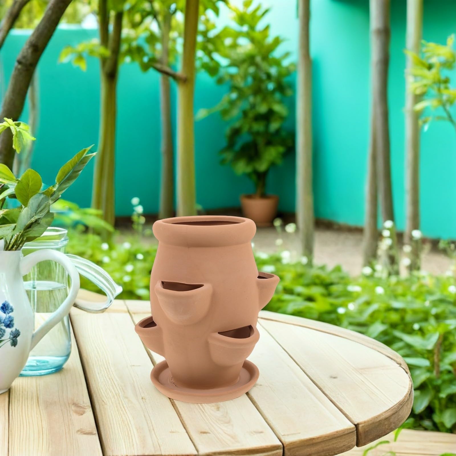 Toyvian Jardinière à fraisiers en Terre Cuite à 6 Poches, Lot de 2 Pots Tour pour Jardin et Maison, supporte la santé des Plantes, 19x15x15 cm, Design ventilé pour succulentes et Petites