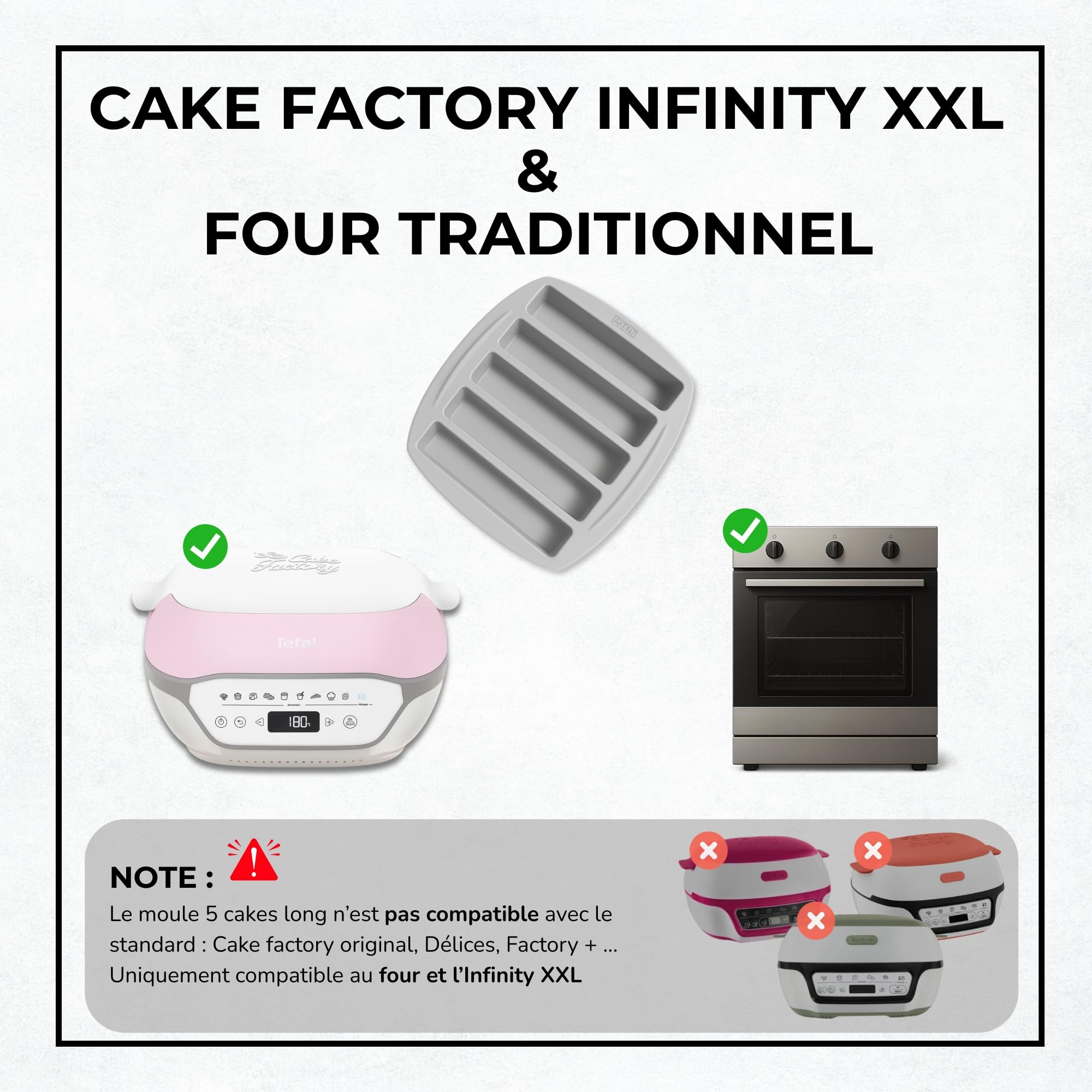 AKENZ - Moule 5 cake long multi mini apéritif apero compatible Cake Factory Infinity XXL en silicone platinum petit, patisserie, brioche, pain rectangulaire + E-BOOK OFFERT