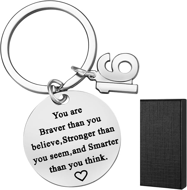 Pinenuts 16th Birthday Inspirational Keyring Gift with Gift Box, Personalized Sweet Lettering Keychain Birthday Presents for Girls Boys Women Man