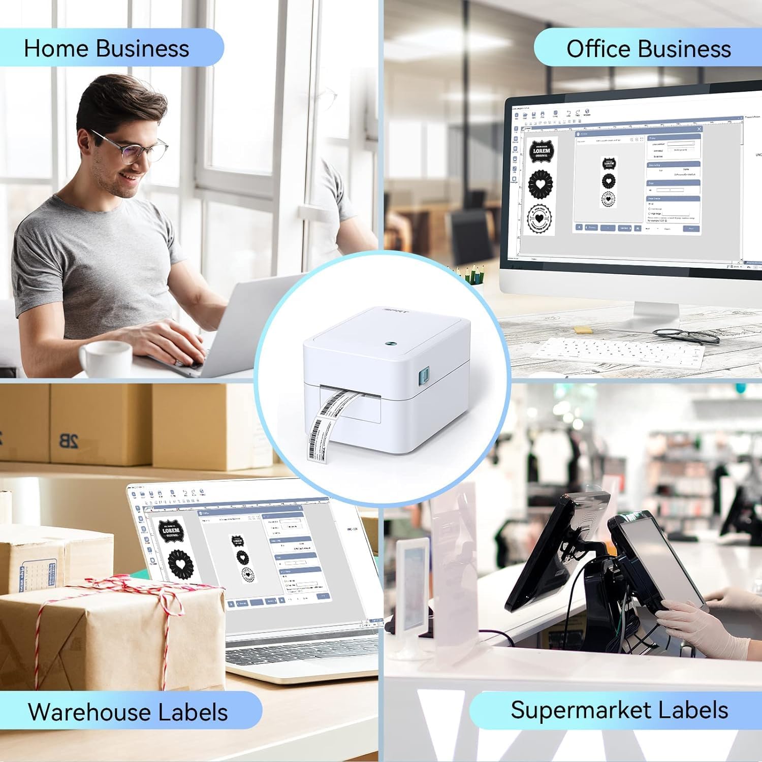 iDPRT Label Maker - 3 inch Thermal Printer for Small Business, Print Variety of Label Types via USB or LAN Network Connectivity, Barcode Printer for Warehouse, Office, Market, Support Multi Systems
