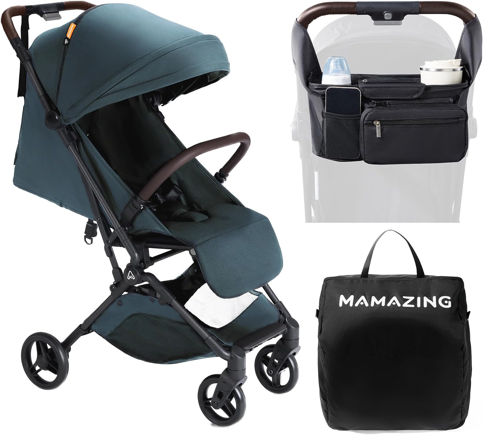 Lightweight Baby Travel Stroller with Carbor Fiber Frame, Compact & Airplane-Friendly, One-Handed Folding Design, 11.6 lbs, Perfect for Toddlers, Organizer & Cushion Included, Blue