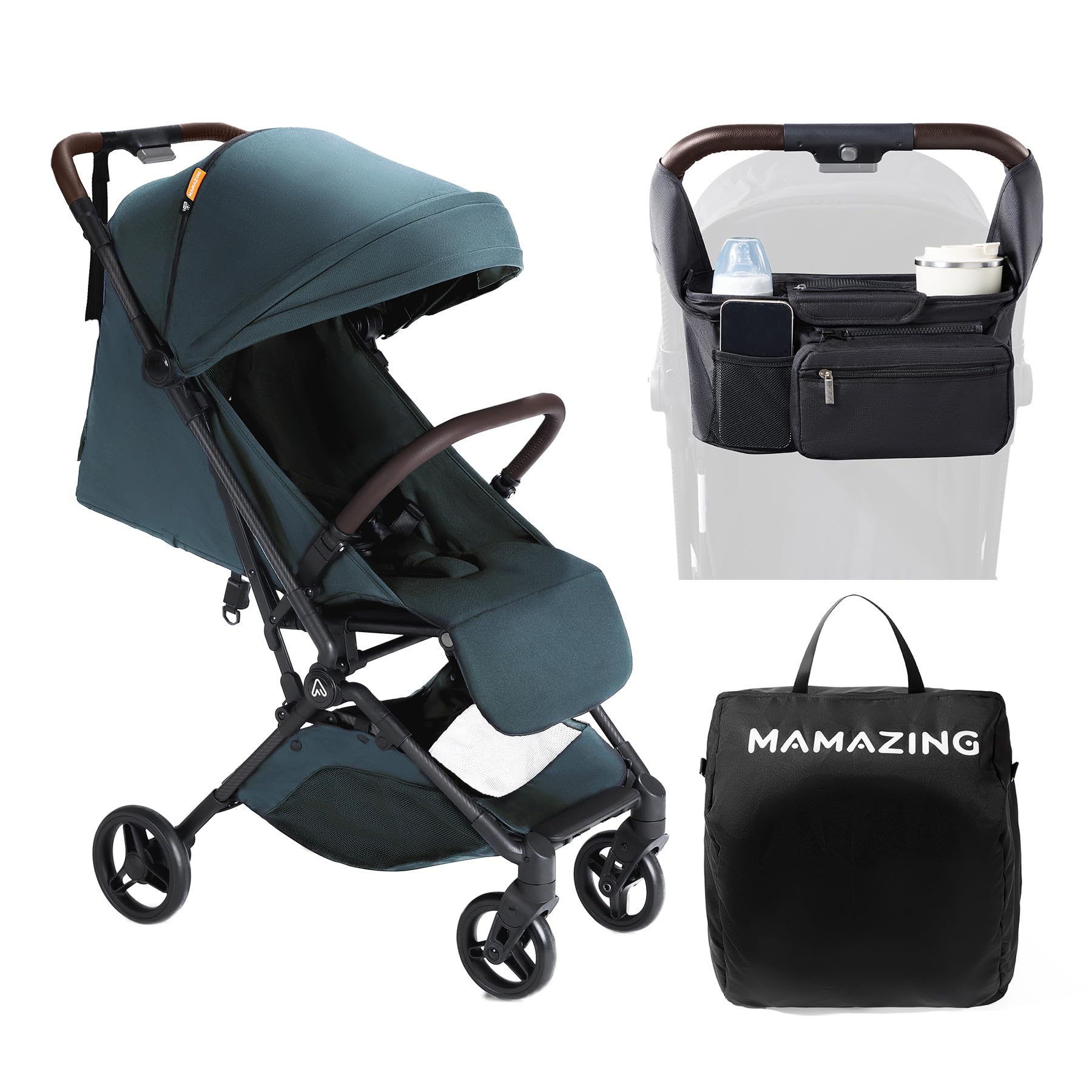 Lightweight Baby Travel Stroller with Carbor Fiber Frame, Compact & Airplane-Friendly, One-Handed Folding Design, 11.6 lbs, Perfect for Toddlers, Organizer & Cushion Included, Blue