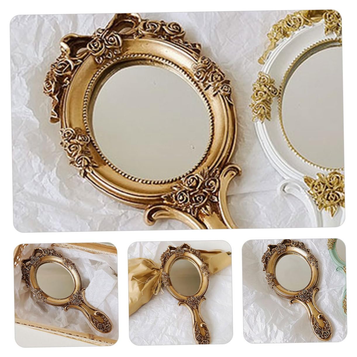 Alipis 2stücke Handspiegel Retro mit Griff Kompaktspiegel Vintage für Damen Tragbar für Reisen Kleiner Schminkspiegel aus Harz Ideals Kosmetikwerkzeug