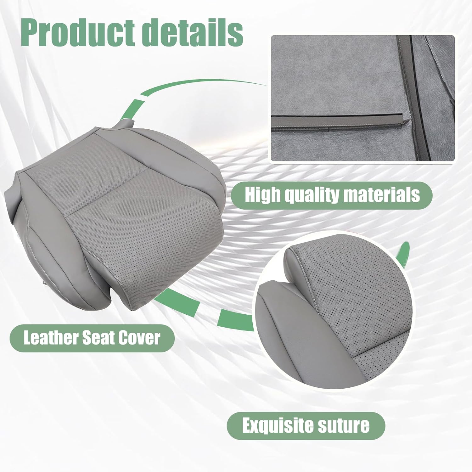 Pripirlod Leather Perforated Driver Bottom Seat Cover Gray Fit for Toyota Tundra Sequoia 2007 2008 2009 2010 2011 2012 2013