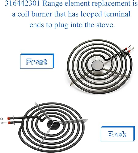 Miniatura 3 de APPLIANCEMATES 316442301 - Quemador eléctrico de rango de 8 pulgadas, elemento de superficie de bobina (5 vueltas) de repuesto para elemento de