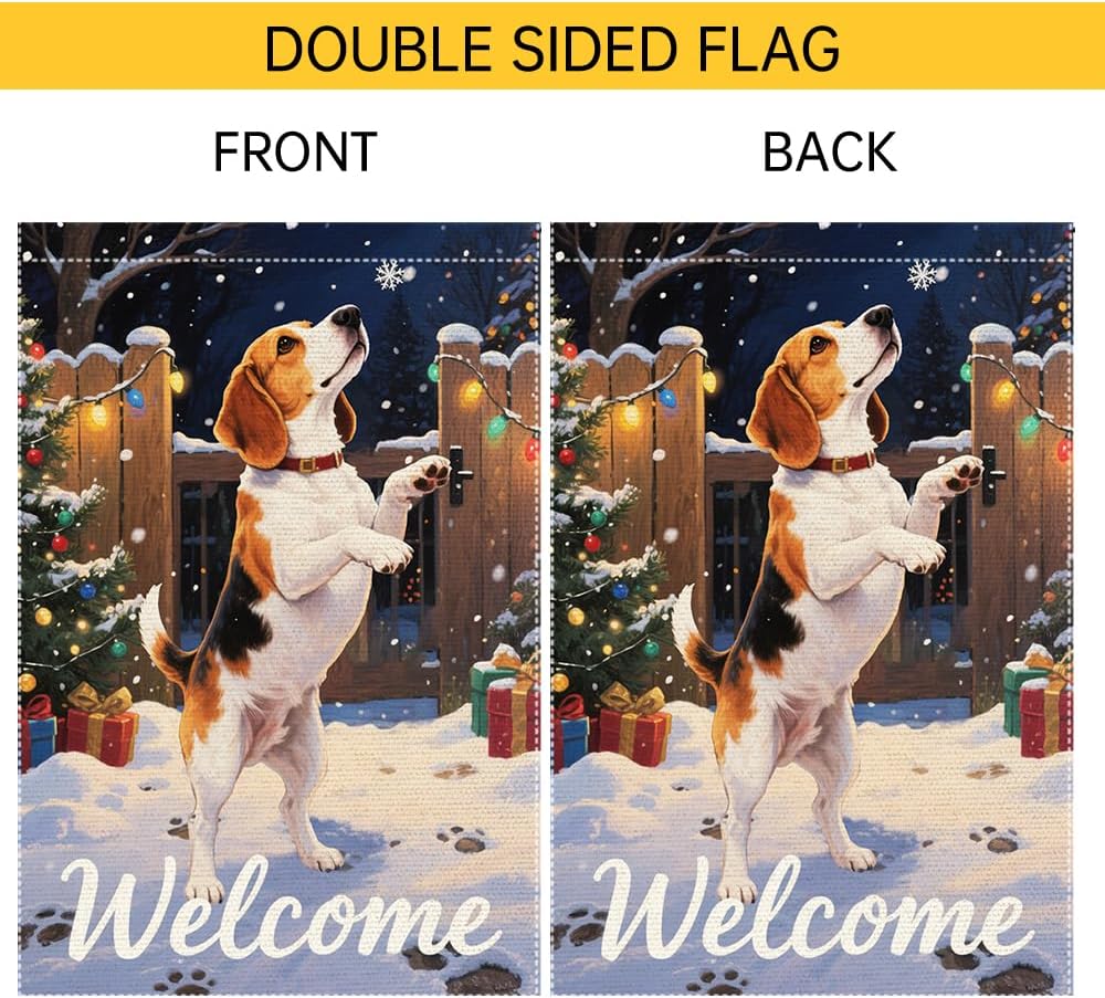 Beagle Dog Welcome Garden Flag 12x18 Inch Double Sided Christmas Burlap Yard Banner for Winter Holiday Outdoor Decor Farmhouse Seasonal Pet Decoration - Image 6