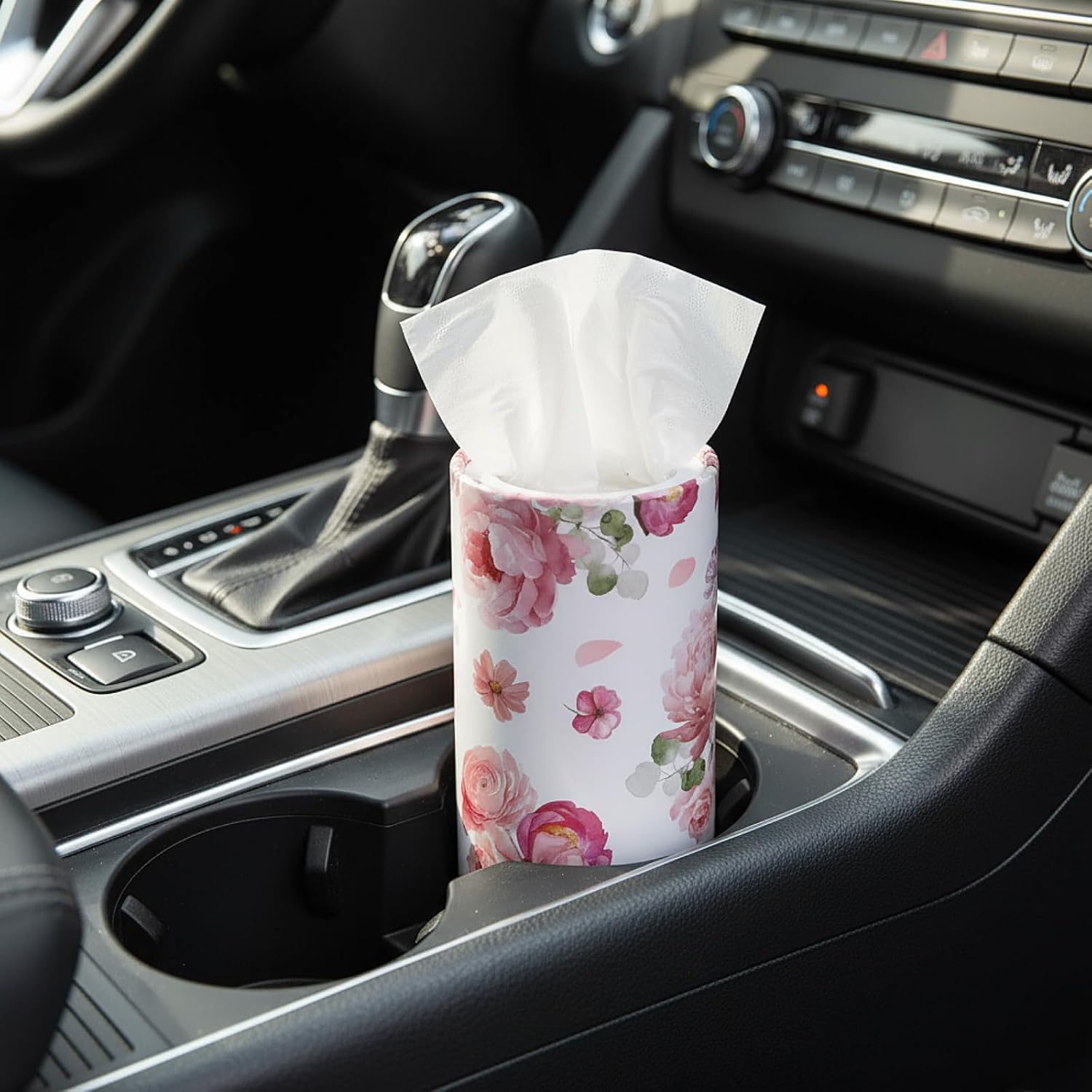Ctosree 6pk 50 Sheets Car Tissues Holder with Facial Tissues 3-ply Travel Tissue Tubes Box Container Fit for Car Cup Holder Floral Cylinder, 7.1 Inch(Pink,White)