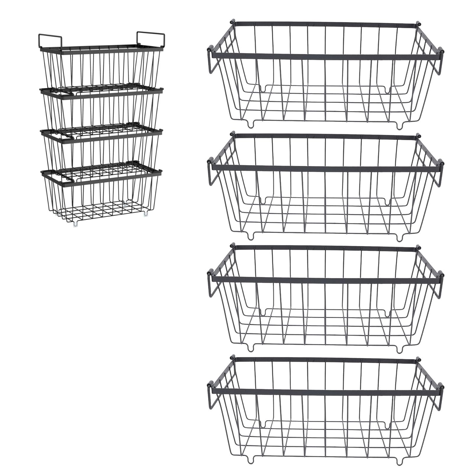 Ausla Cestas de Almacenamiento del Congelador en el Pecho, Organizador de Alimentos de Alambre de Metal, 37 X 18 X 15.5cm / 14.6 X 7.1 X 6.1in, Conjunto de 4
