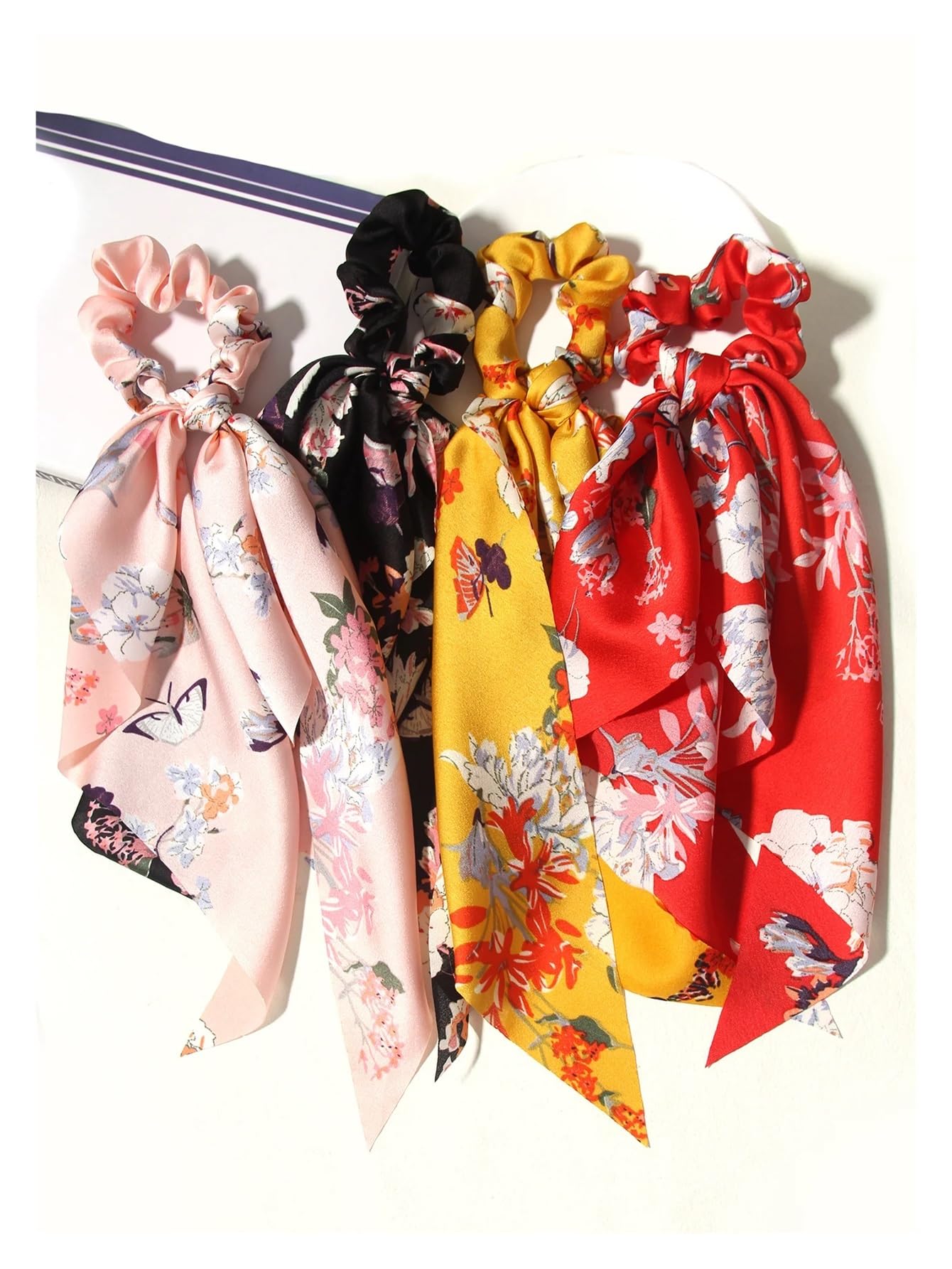 Coleteros Pelo Mujer 2 unidades de cintas elásticas for el pelo largas con estampado tela teñida for mujer y niña(Yellow)