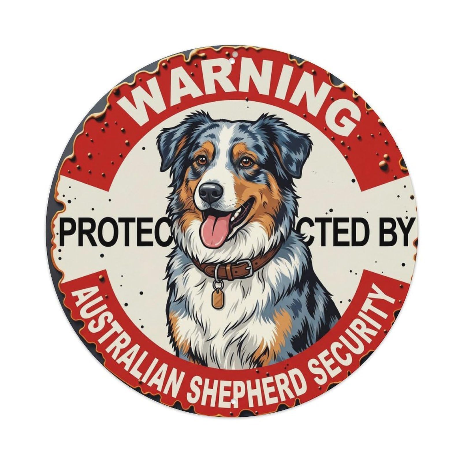 Metal Tin Sign Warning Protected By Australian Shepherd Dog Vintage