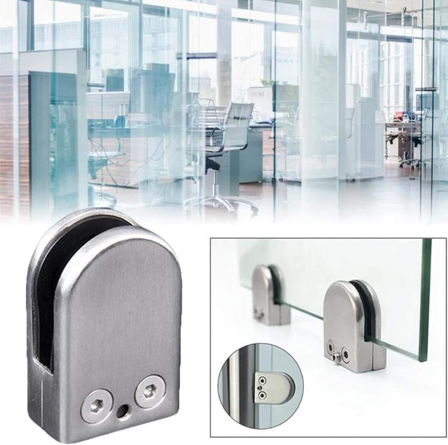 8Pcs Stainless Steel Glass Clamp Adjustable Silver Glass Brackets, Flat Back Glass Clip Clamps Holder, Glass Pool Fence Clamp Brackets,Home Garden Stairs Balustrade Railing Post,8~10mm