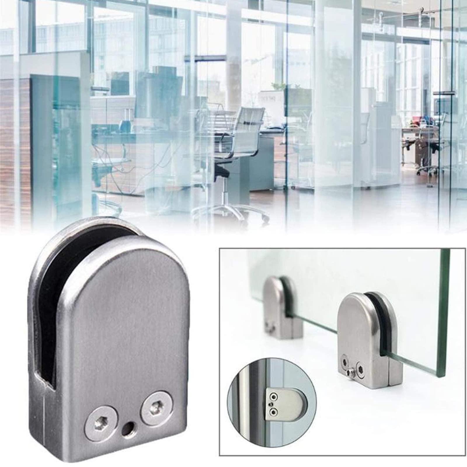 8 Stück Edelstahl-Glasklemme, verstellbare Silberne Glashalterungen,Glas-Clip-Klemmhalter mit Flacher Rückseite,Glas-Pool-Zaun-Klemmhalterungen,Geländerpfosten für Hausgartentreppen,8~10mm