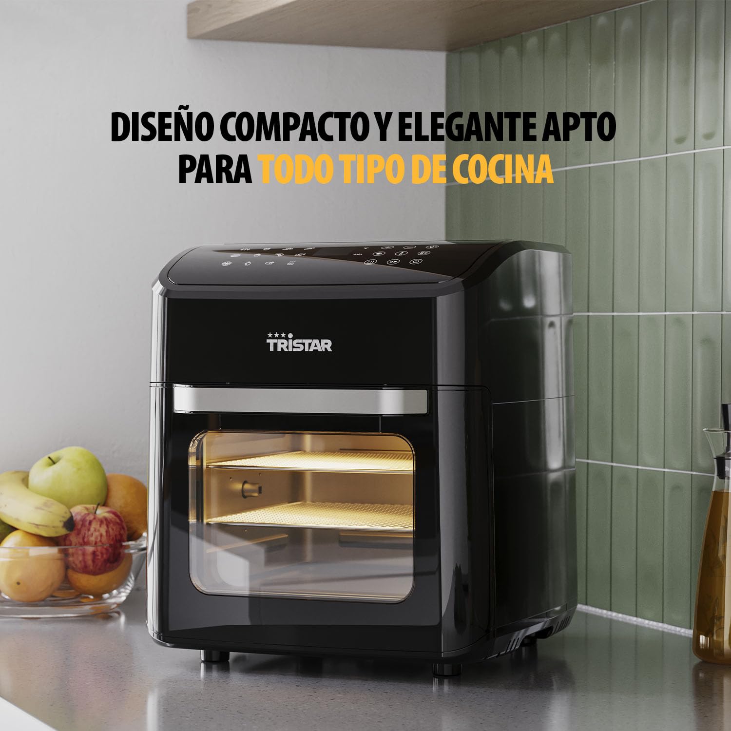 Tristar Freidora sin Aceite 12 L con Función Horno Mini, Airfryer 2 en 1 con Convección, 12 Programas, Pantalla Digital, Ventana, Función Shake, Libre de BPA, 1800 W, FR-9065