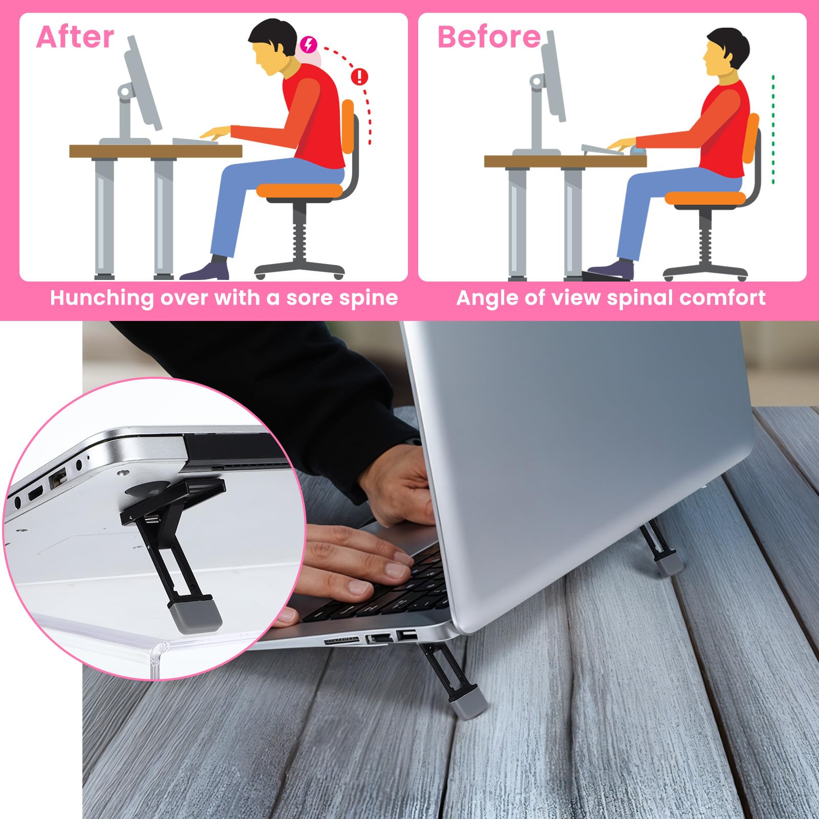 XLIUAX Portable Keyboard Riser for Desk, 2pcs Mini Foldable Laptop Stand Three Tilt Angle Adjustable Self-Adhesive Invisible Computer Keyboard Riser Feet for Most Keyboards(Black)