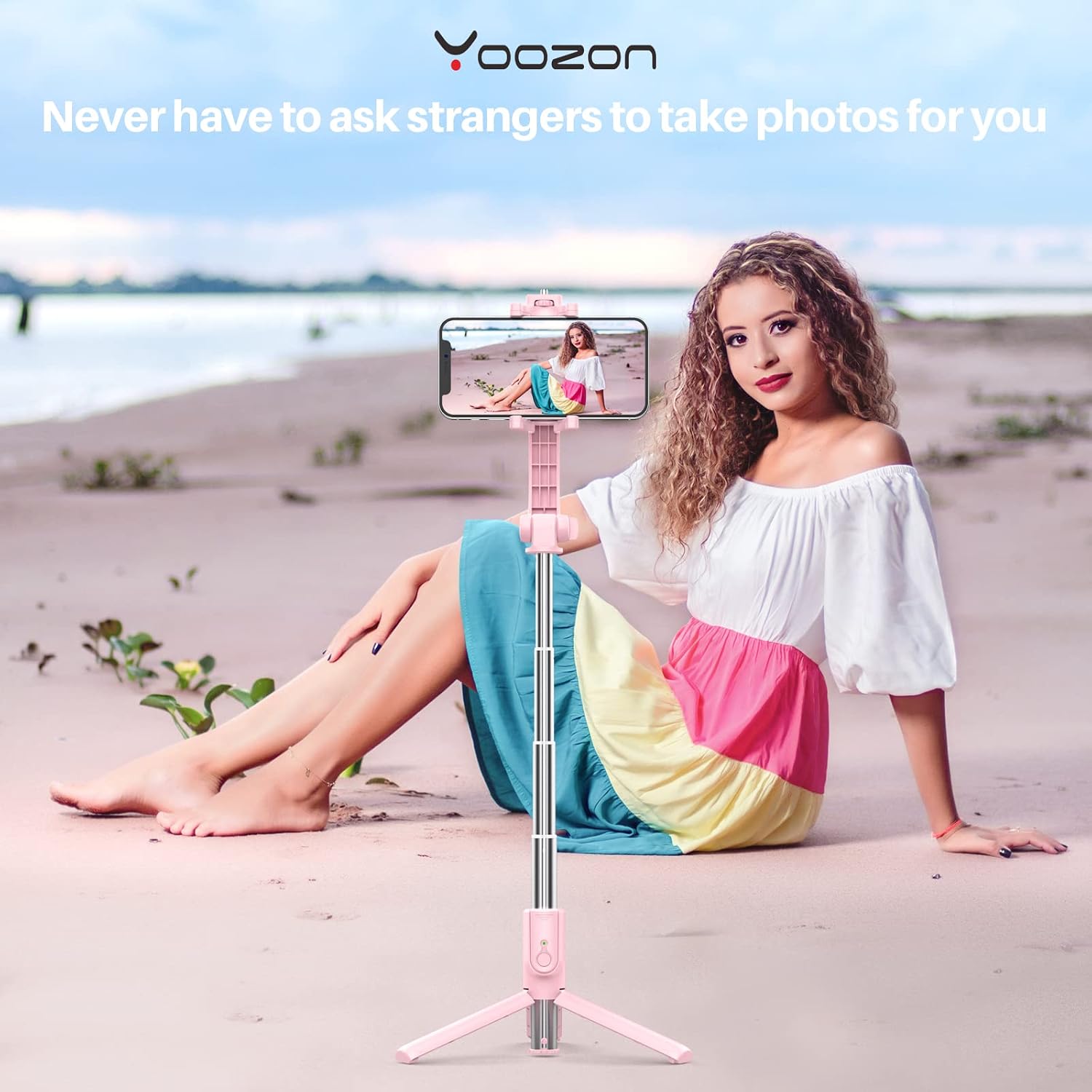 Selfie Stick Tripod with Remote, Yoozon Extendable iPhone Tripod Selfie Stick with Versatile Cold Shoe & 1/4" Screw, Portable, Lightweight, for iPhone 13 12 Mini Pro Max,Samsung Galaxy S22,Google,Pink