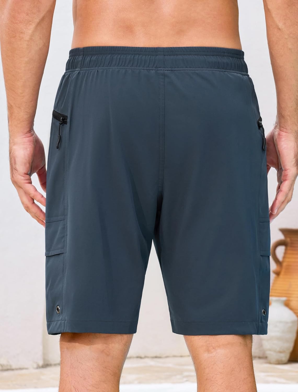 SILKWORLD Mens Swim Trunks with Compression Liner Quick Dry Bathing Suit 9" Swimming Beach Shorts with Zipper Pockets, Dark Grey, 2XL - Image 2