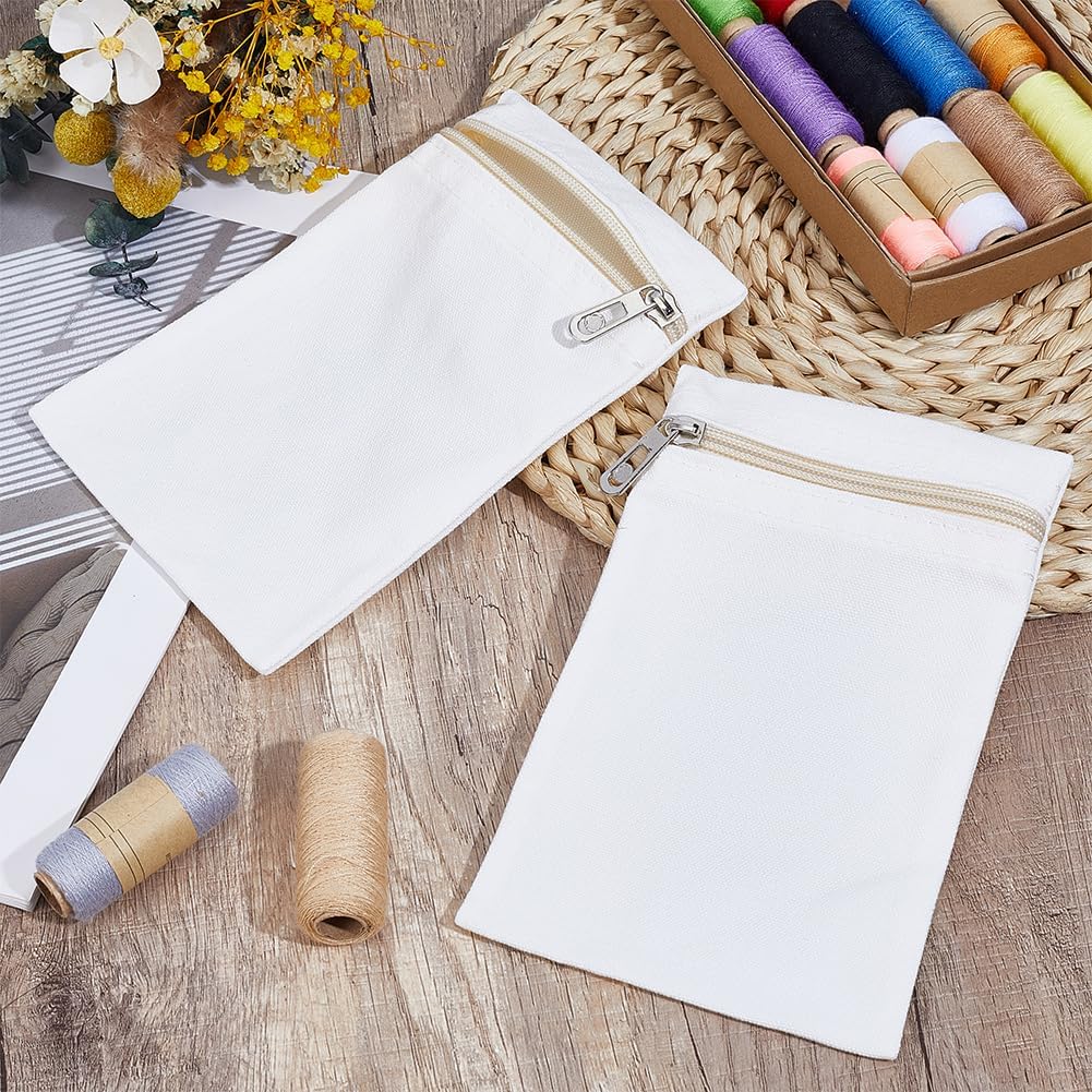 BENECREAT 2 Pack Sew-on Zipper Pocket for Garments, 7.4x4.92 Inch Easy to Install Canvas Pocket with Zipper, White Rectangular Pockets for DIY Clothing Projects, Perfect Size for Small Items
