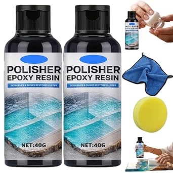 Epoxy Resin Polish, Epoxy Resin Polishing Agent Kit, Scratch Removal Sanding Gloss Restore, Manual Polishing Compound with Sponge, Removes Scratches & Haze for Metal Stone Countertop Jewelry 2pcs