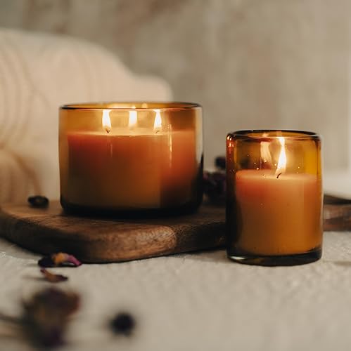 Miniatura 9 de Vela de aceite esencial de eucalipto y naranja y cera de abeja pura en vidrio soplado. Vela Bluecorn Beeswax Botanica de 3 mechas perfumada no