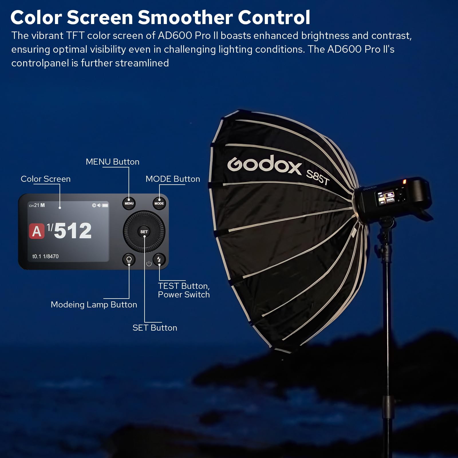 Godox AD600 Pro II Flash Strobe Extérieur 600Ws GN87 1/8000s 2,4G Sans Fil avec 40W Modéling LED, 0,01-0,9s Recyclage, Monture Bowens