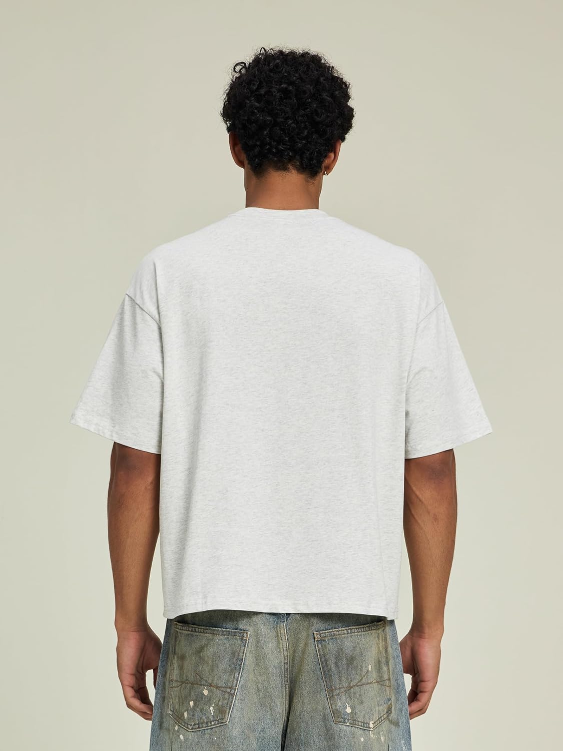 QJT Cropped Oversized Men's T-Shirts Cotton Fashion Boxy T Shirt Short Sleeve Crew Neck Tee for Men - Image 7