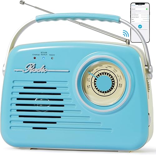 Radios portátiles Am Fm, radio Bluetooth compatible con pilas y enchufe en la pared para el hogarexterior, esfera grande fácil de usar, regalos para