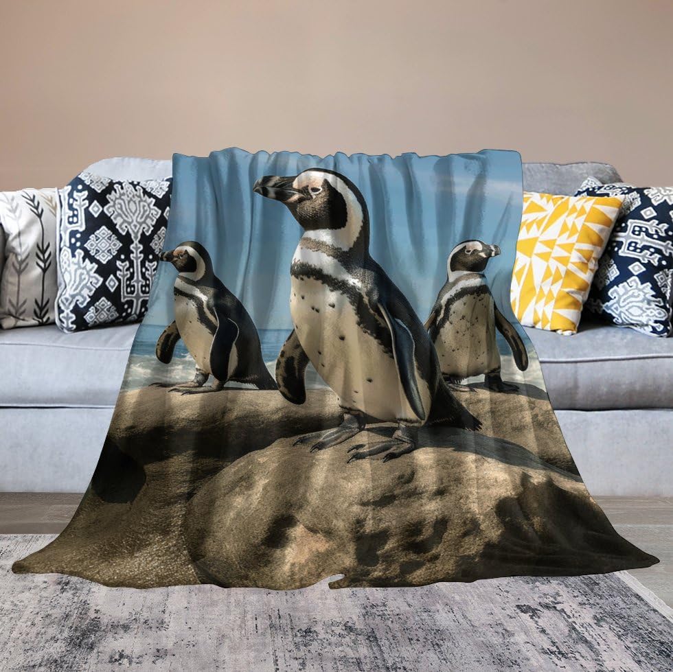 Couverture en micro polaire pingouin jeté de lit léger en flanelle douce