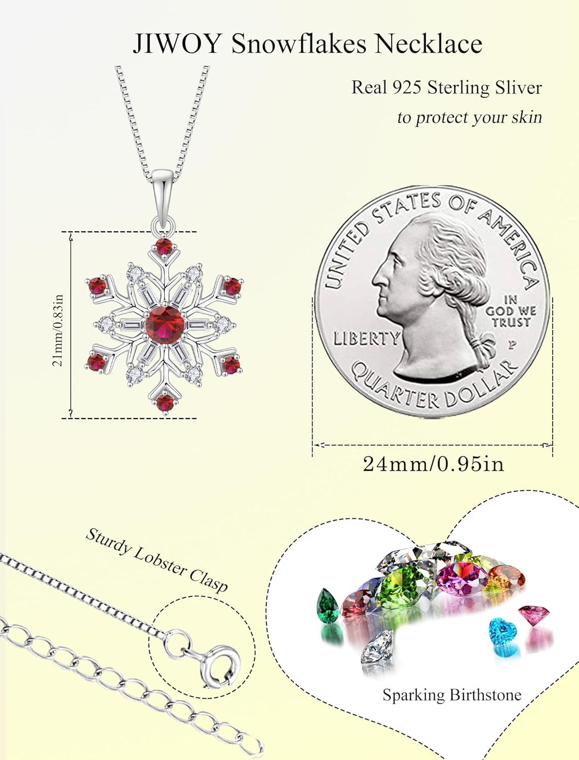 Snowflakes Necklace 925 Sterling Silver Pendant Birthstone Jewelry for Women - Image 6