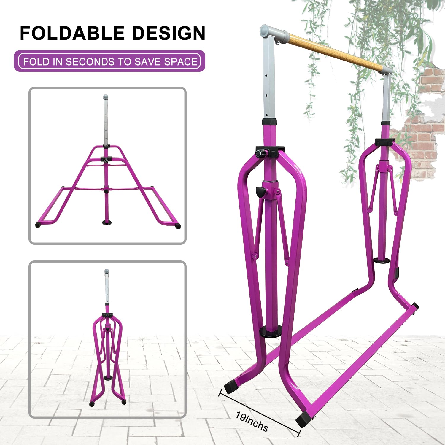 Foldable & Moveable Gymnastics Horizontal Bar with Rings,3’to 5’Adjustable Height Expandable Junior Kip Bar for Home,Indoor Gym Equipment for Kids 8 Foldable & Moveable Gymnastics Horizontal Bar with Rings,3’to 5’Adjustable Height Expandable Junior Kip Bar for Home,Indoor Gym Equipment for Kids - Image 6