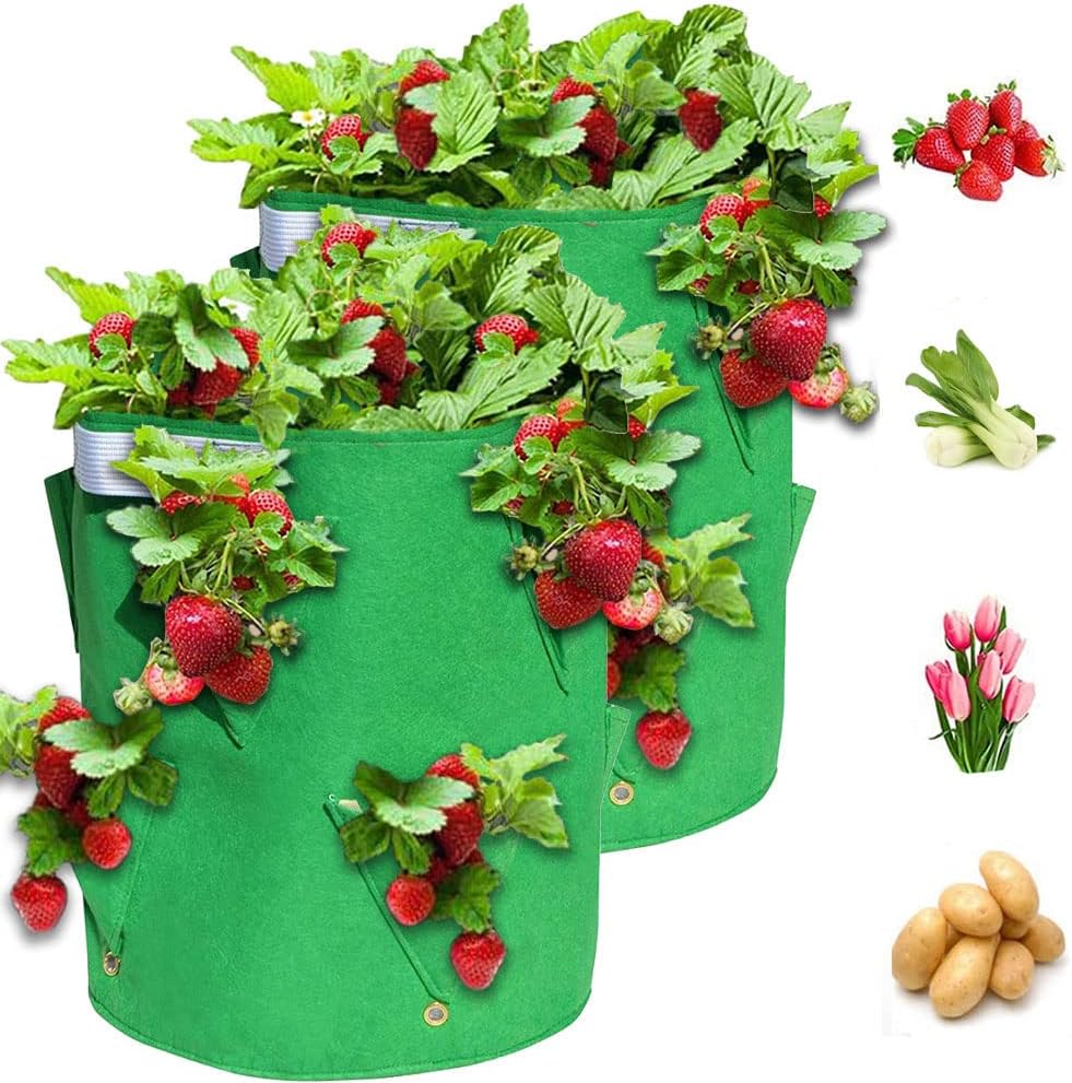 JORAKI Strawberry Planter Grow Bags, 2 Pack 10 Gallon Gardening Plant