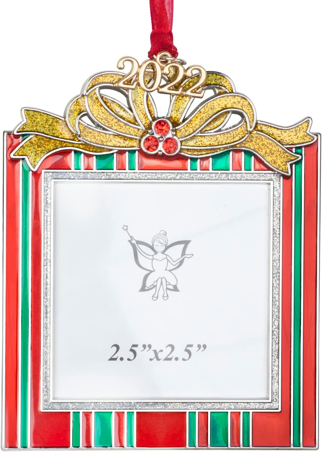 Christmas Tree Ornaments Holiday Keepsake Gift Home Decor Christmas Decorations Xmas Gifts Pendant with 2.5” Photo Frame Insert (Red Green 2022)