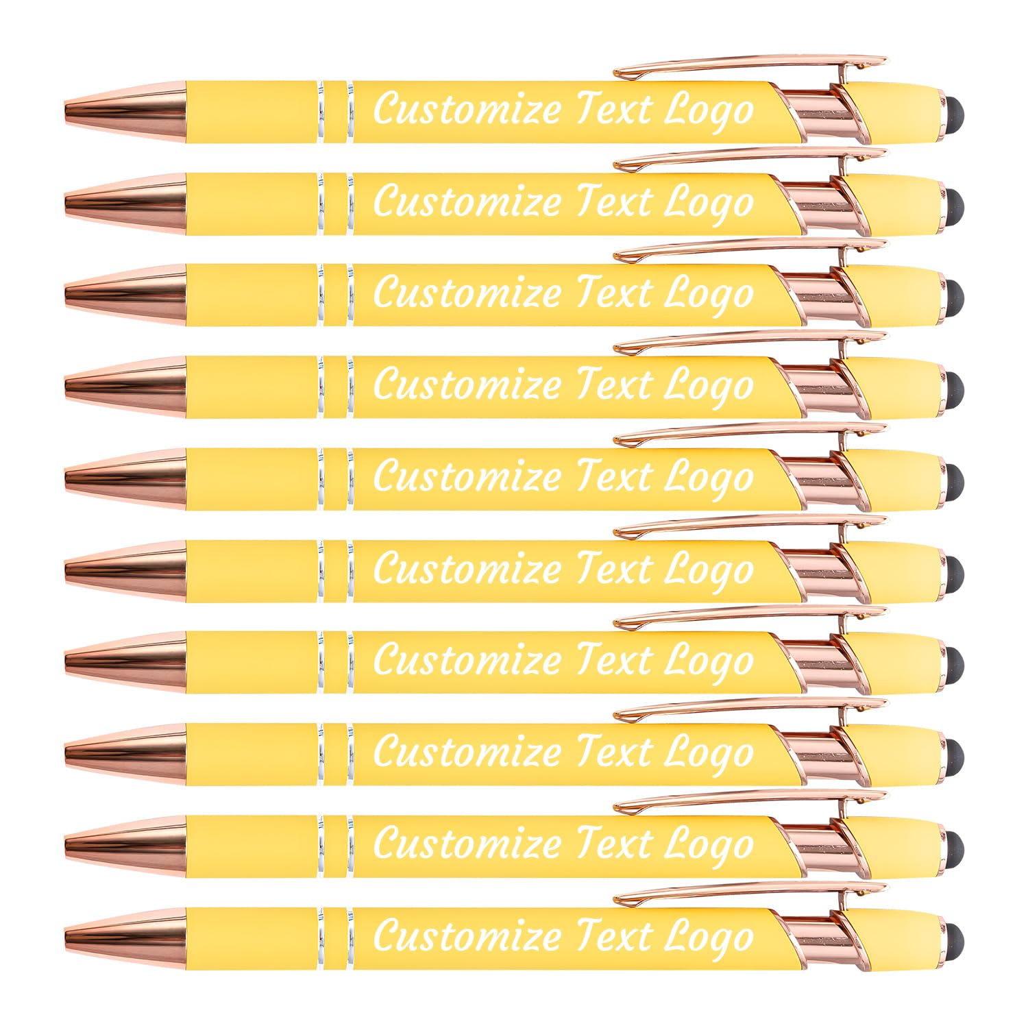 AGOWOO Custom Pens Customized Pens with Name Logo Personalized Engraving with Stylus Tip Retractable for Church Renuion Business Yellow 50 Pcs