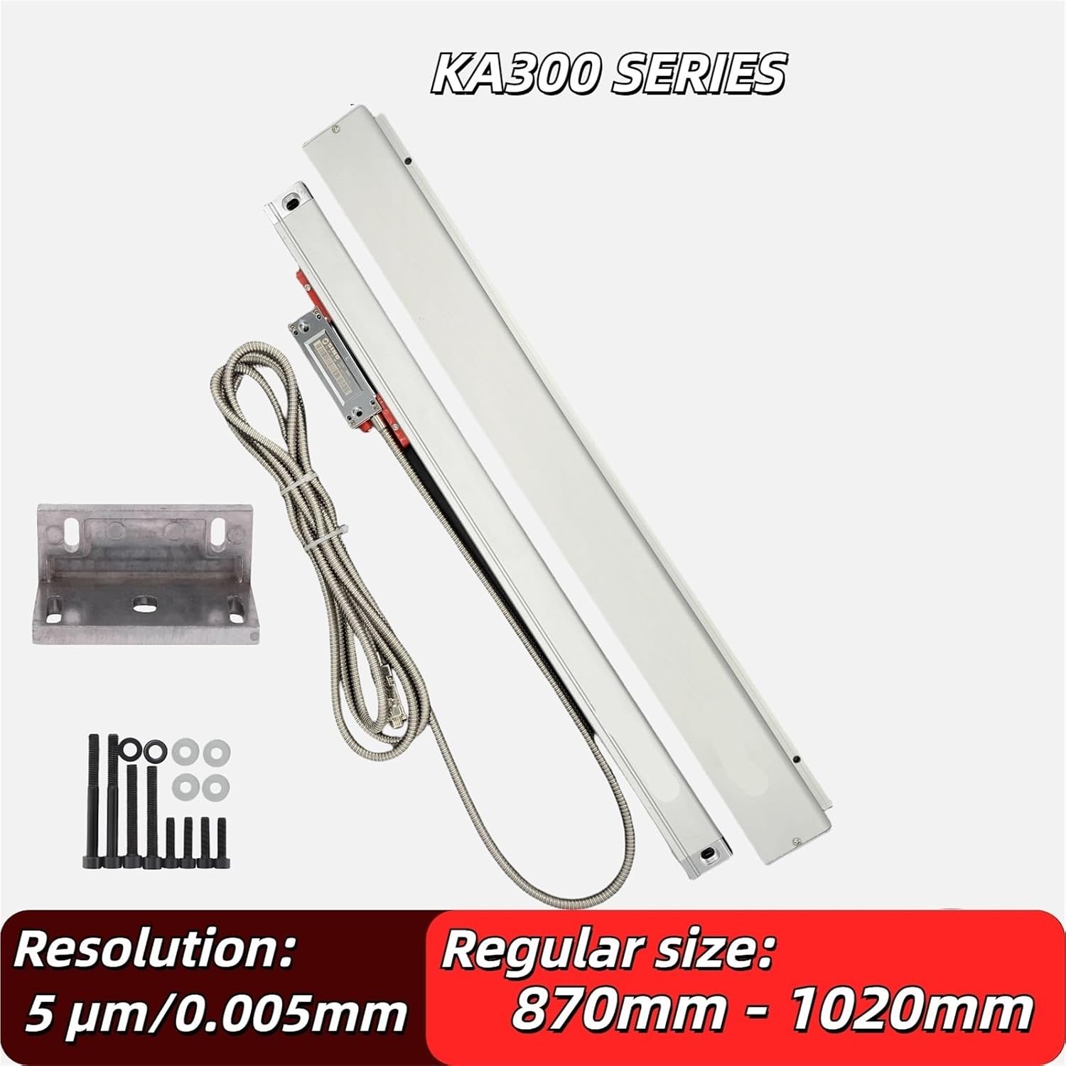0.005mm 5μm Slim Linear Glass Scale TTL 5VDC 870mm-1020mm Grating Ruler Sensor Displacement for Milling Lathe Machine(970mm Travel)