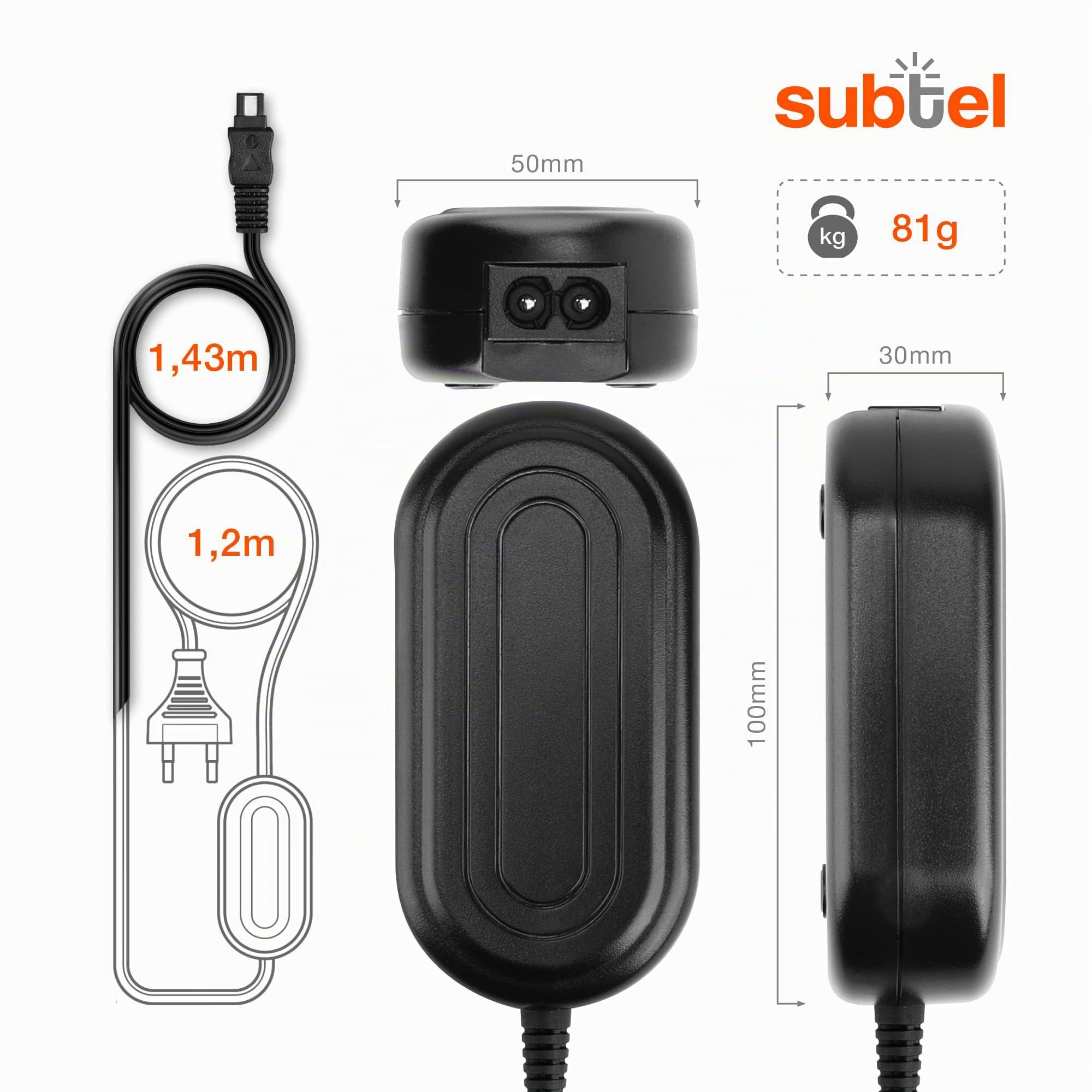 subtel Netzteil CA-570 kompatibel mit Canon XC10 XA10 XA20 XA25 XA30 XA35 LEGRIA HF G40 G25 G30 HF200 FS200 FS300 Kamera, Camcorder ca. 3m Netzadapter Stromkabel Ladegerät Ladekabel Ladestecker Lader