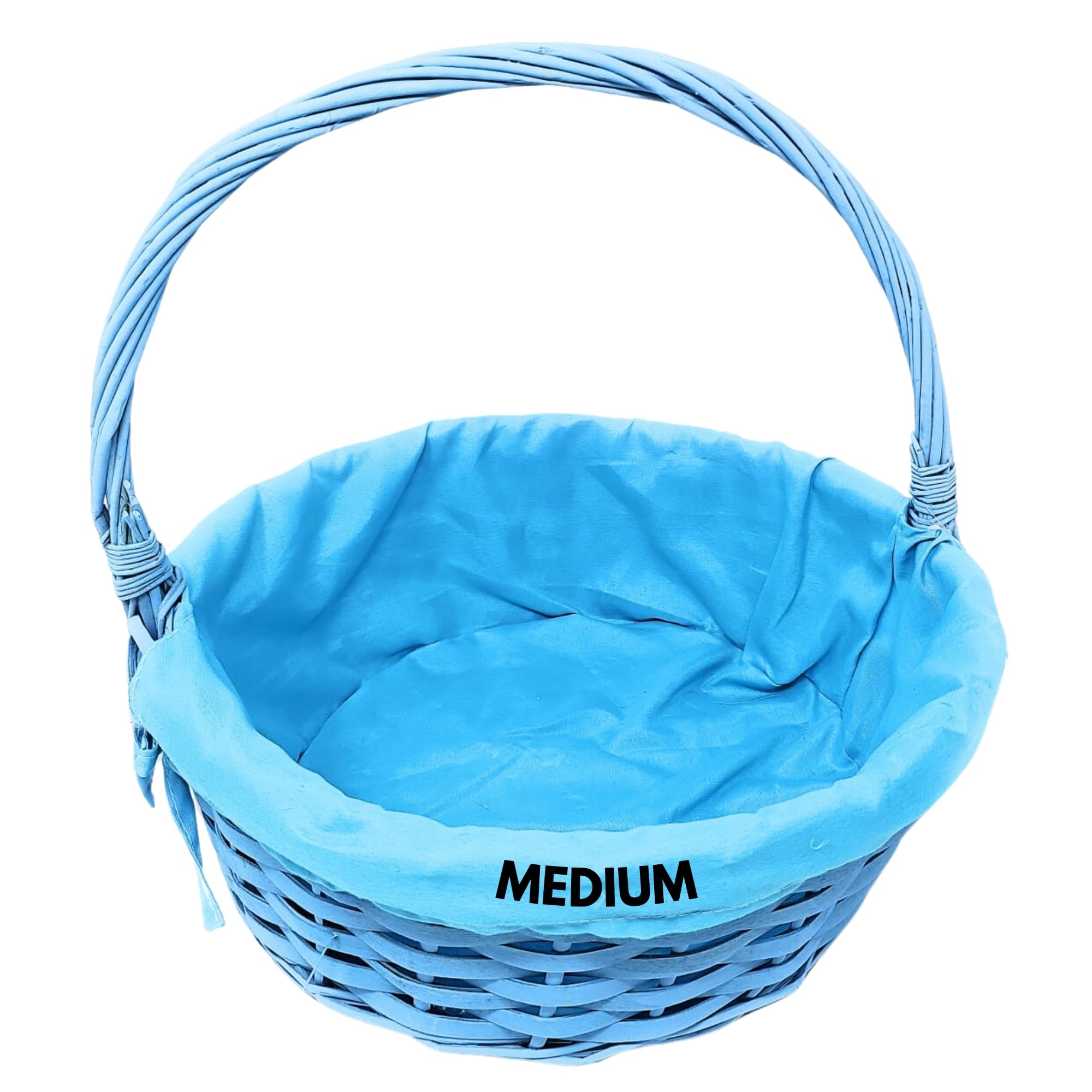 Easter Basket with Handle, Empty Candy Storage Trick or Treat Bucket Egg Hunt Party Favor Gift Basket for Christmas Halloween Birthday Holiday (Blue Wicker w/Liner- Med)