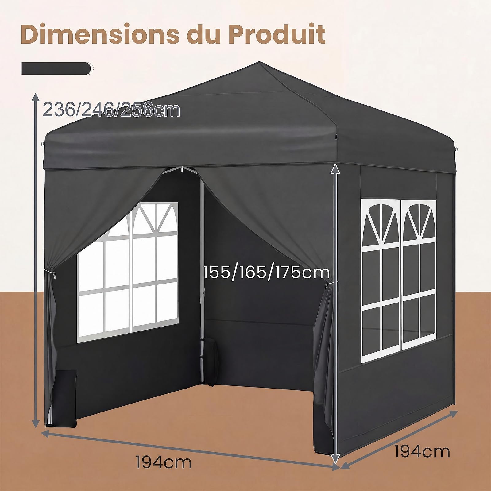 RELAX4LIFE Tonnelle Pliante 2x2 avec Parois Amovibles, Barnum Pliant pour Activités Plein Air, 2 Portes Zippées, Gazebo 2x2 Portable avec Sac à roulettes pour Terrasse Marché Festival (Noir)
