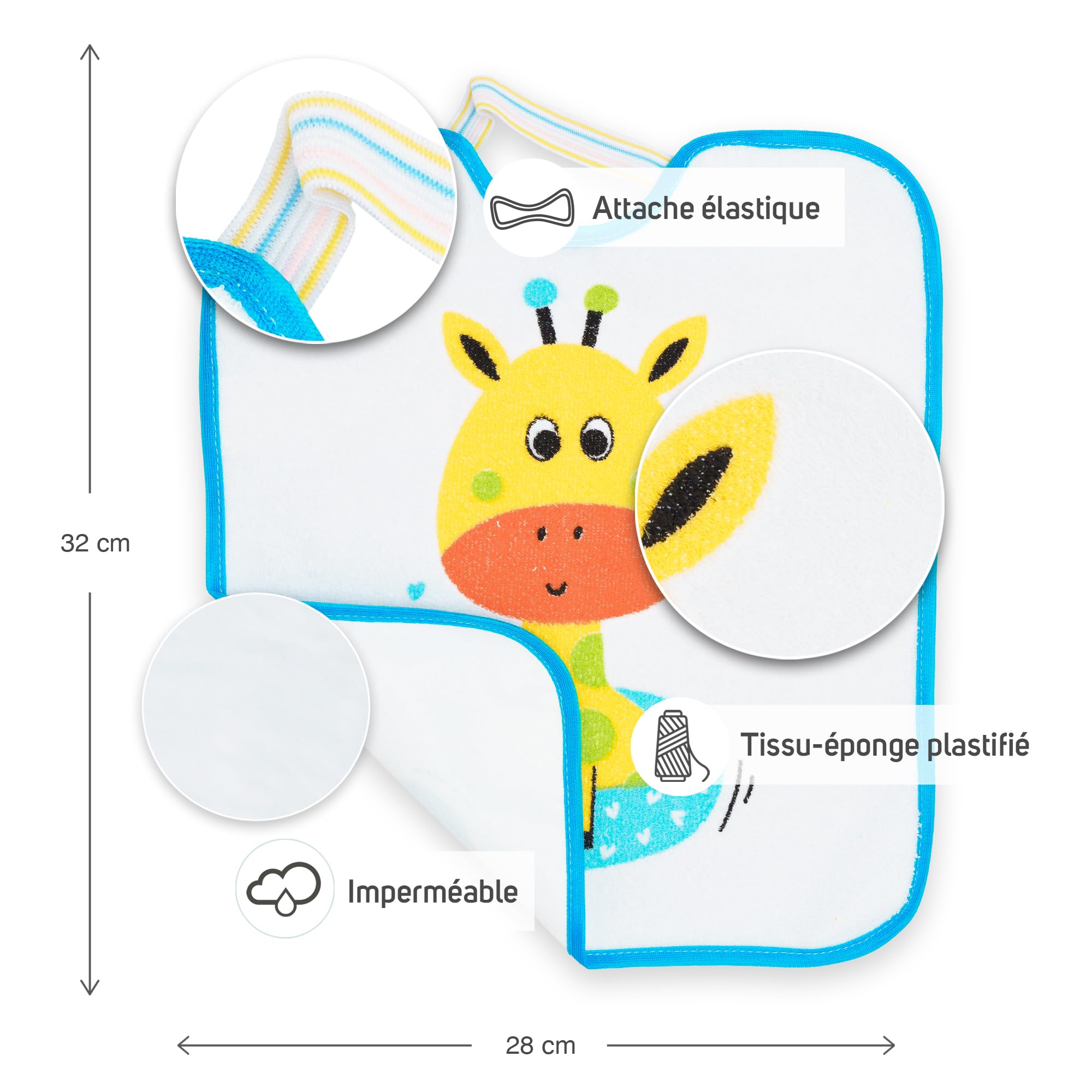 Ti TIN Lot De 4 Bavoirs Bébé Imperméables | Éponge 73% Coton 27% Polyester |Fermeture Élastique | Motifs Animaux |Parfaits Pour Maternelle Cantine | Facile À Nettoyer.