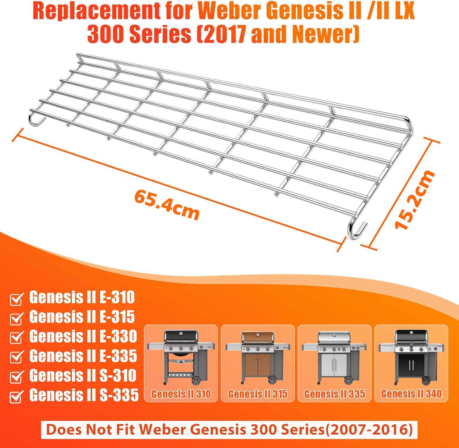 Grille De Maintien Au Chaud Pour Barbecue Weber Genesis II - Acier Inoxydable, 65.4x15.2 Cm - Compatible Plusieurs Modèles