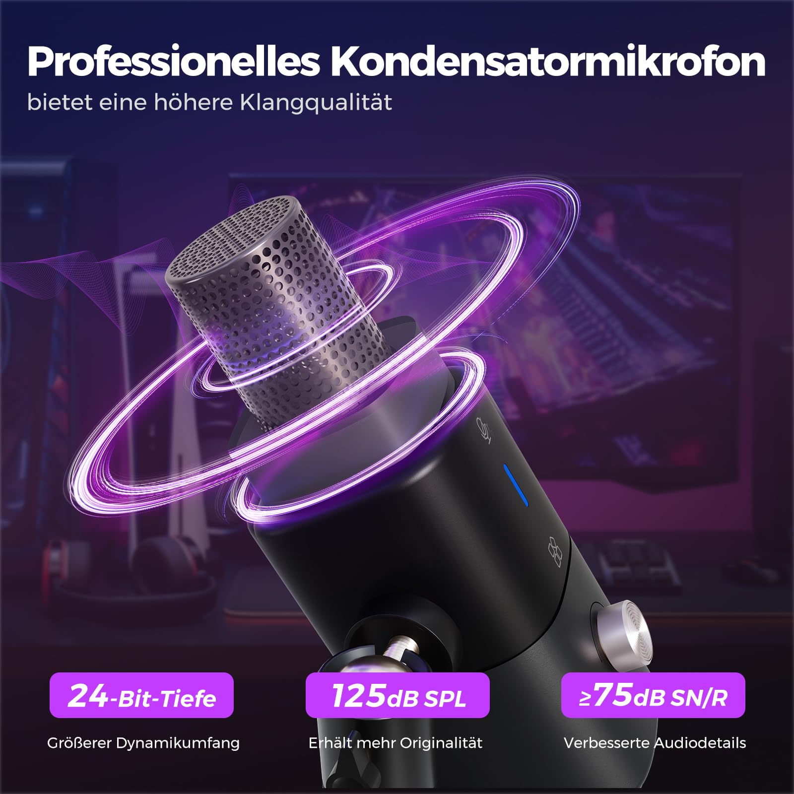 NearStream AM25X Gen2 XLR/USB Kondensatormikrofon mit Tischstativ | Geräuschunterdrückung, Lautstärkeregelung, Kopfhöreranschluss, Stummschaltung, für PC, Audiomixer, Streamen, Podcasten
