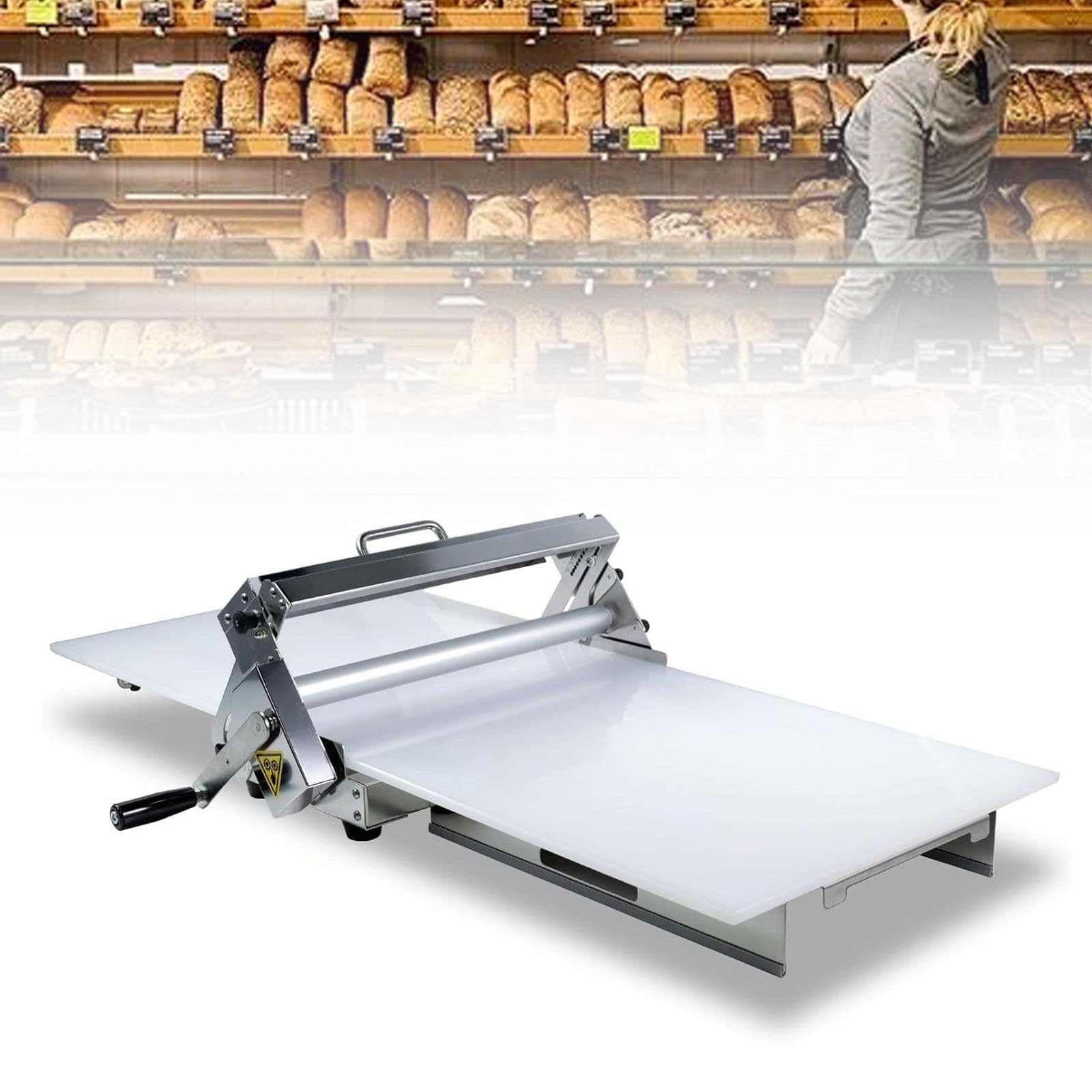 Rouleau de pâte manuel pliable en acier inoxydable, épaisseur réglable de 0 à 25 mm, avec planche pour boulangeries et pâtisseries