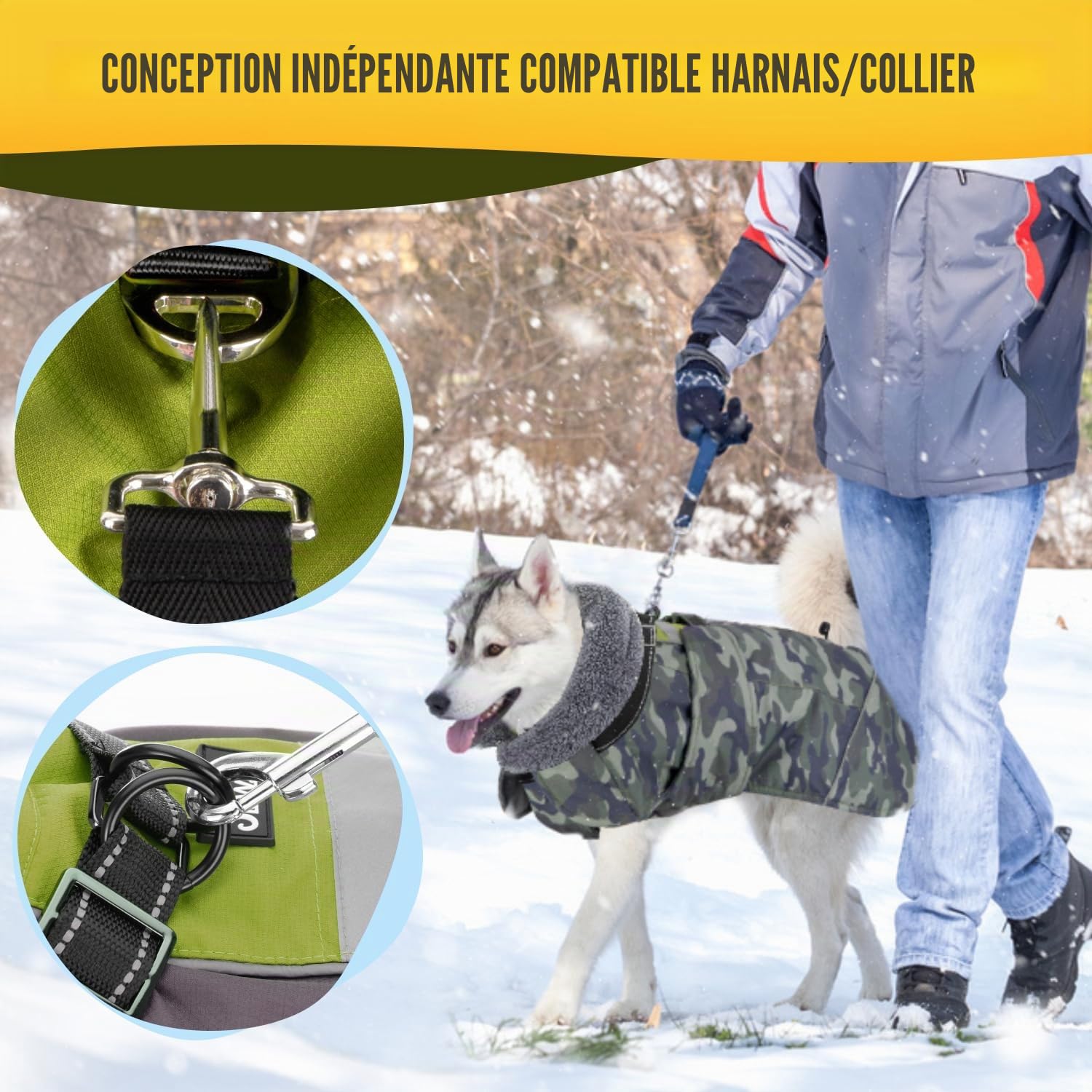 SlowTon Manteau d'hiver pour Chiens, imperméable Doublure Polaire réglable avec Turtleneck et Cordon de Serrage, Manteau d'hiver réfléchissant pour Petits Chiens Moyens et Grands