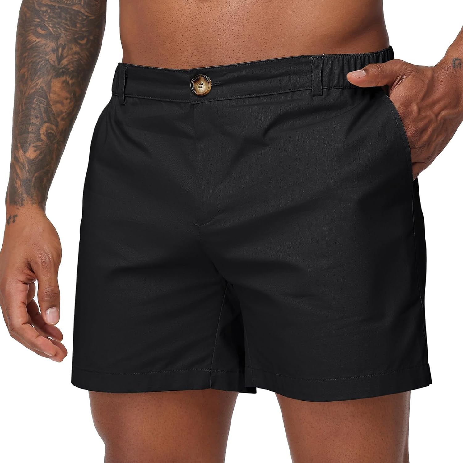 Oymyakon Men's 6 Inch Shorts Casual Cotton Flat Front Chino Shorts Summer Elastic Waist Pull On Short with Pockets - Image 2