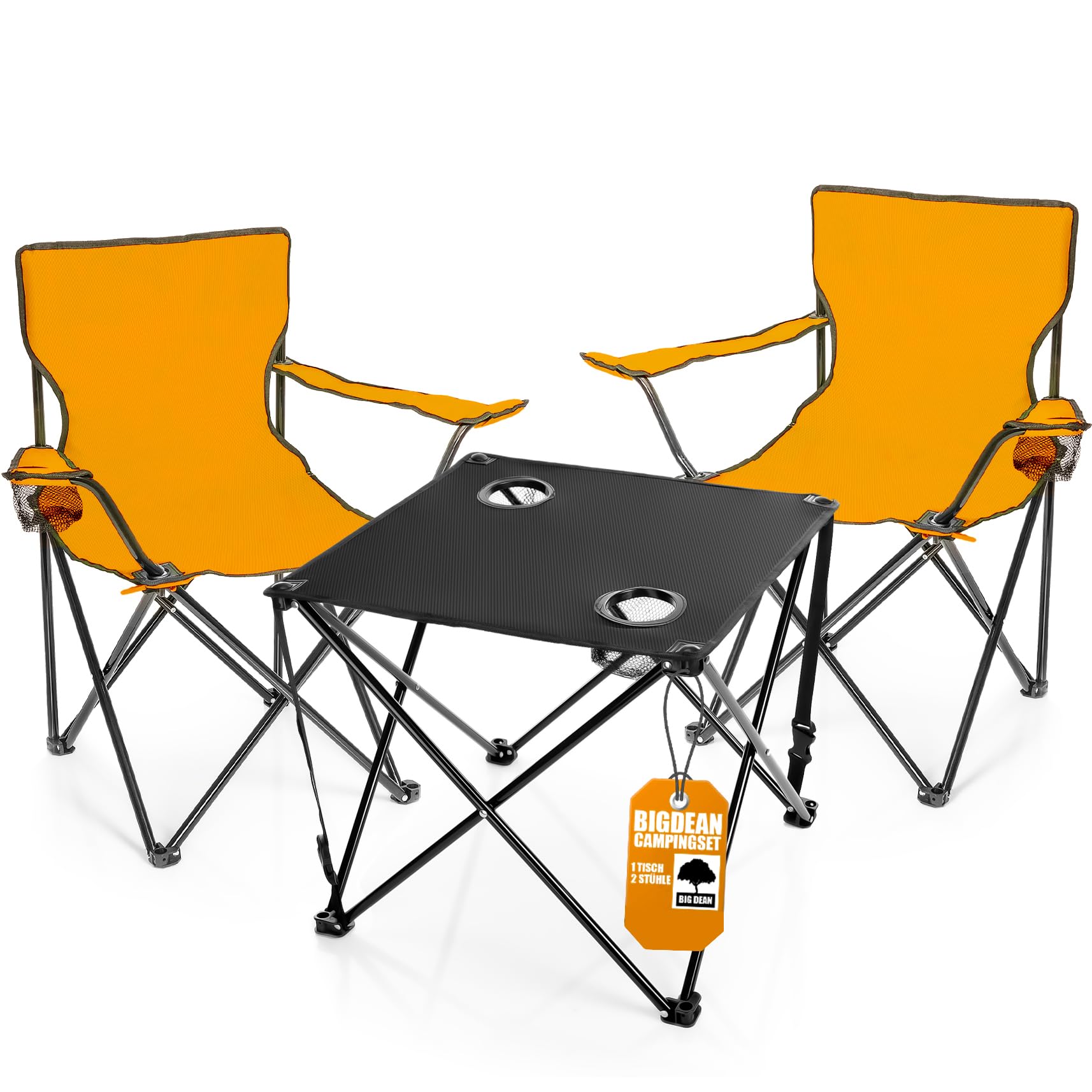 Koopman Campingset – Klappbarer Tisch + 2 Faltstühle, Tragetasche, Metallrahmen, 110 Kg Tragkraft