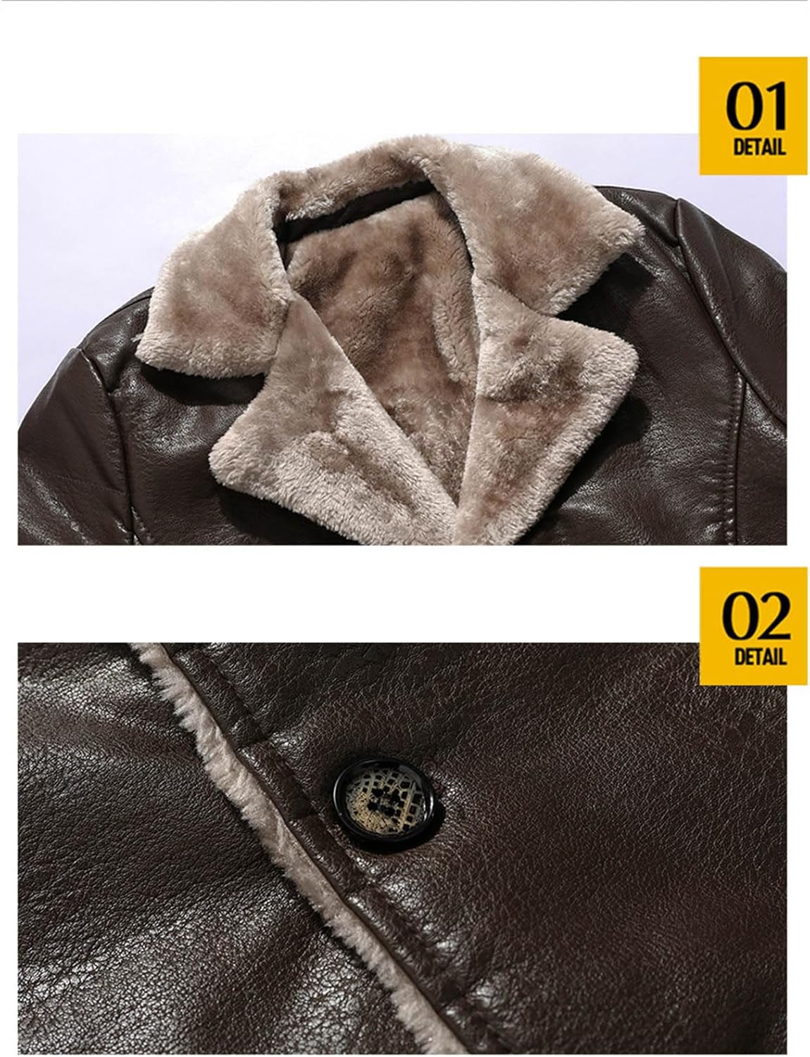 Thatrich Long Leather Trench Coat Men with Faux Fur Sherpa Lined Jacket Button Down Motorcycle Bomber Coats Heavyweight Warm - Image 3