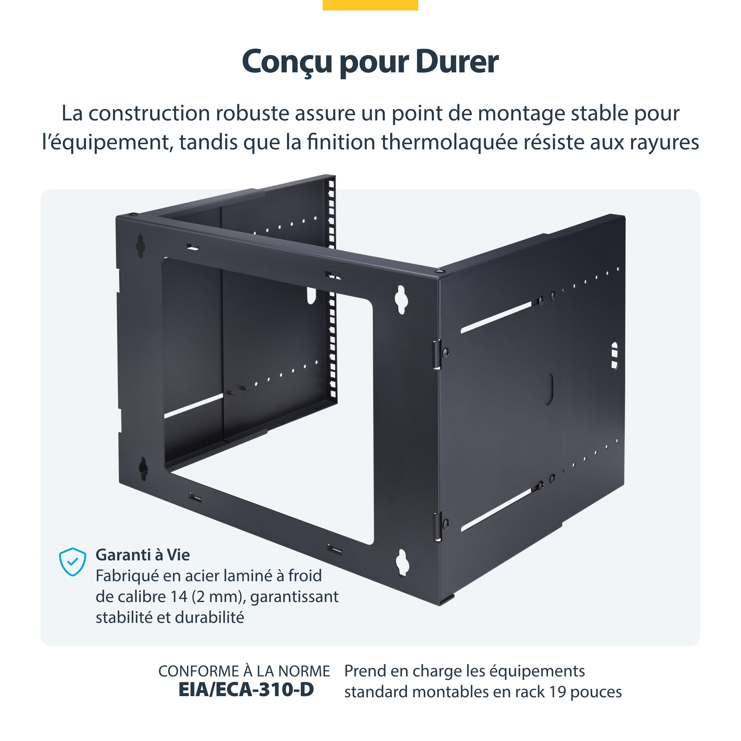 StarTech Rack Mural 8U 2 Montants, Réglable 40cm, Ouvert (WALLMOUNT8-HAF) | Support serveur/équipement réseau 19", Châssis ouvert, Profondeur 24, 5-39, 7cm, EIA-310, Acier calibre 14, 40kg